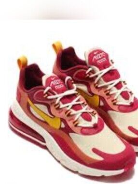 Nike Air Max 270 React Noble Red Gold Mens 8 Womens 9.5 Athleisure Gorpcore Tech